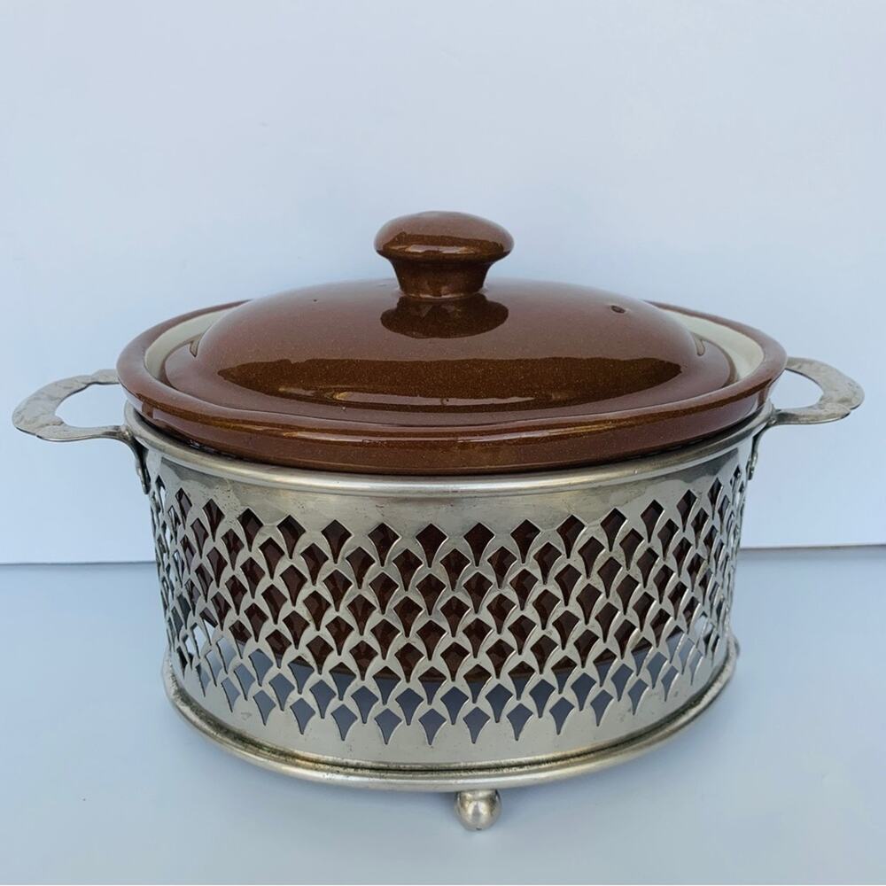 Antique Guernsey Cooking Ware Crock Pot with Footed Stand